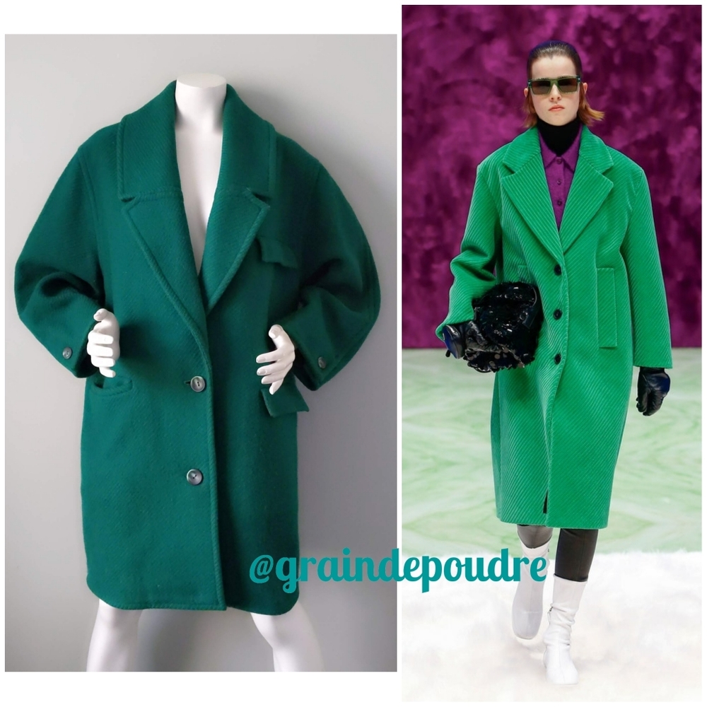 Rare! Vintage Italy Archival Emerald Green Textured Wool Oversized Coat S - Picture 1 of 9
